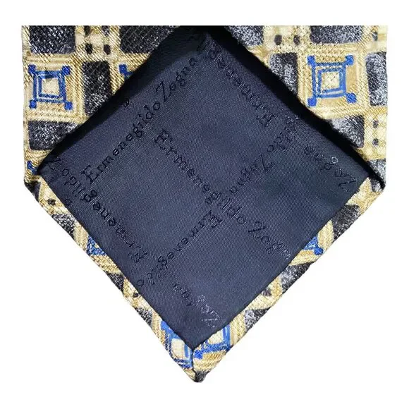 Ermenegildo Zegna Men's Silk‎ Necktie Blue Geometric Handmade In Italy 55” Long - Picture 5 of 8